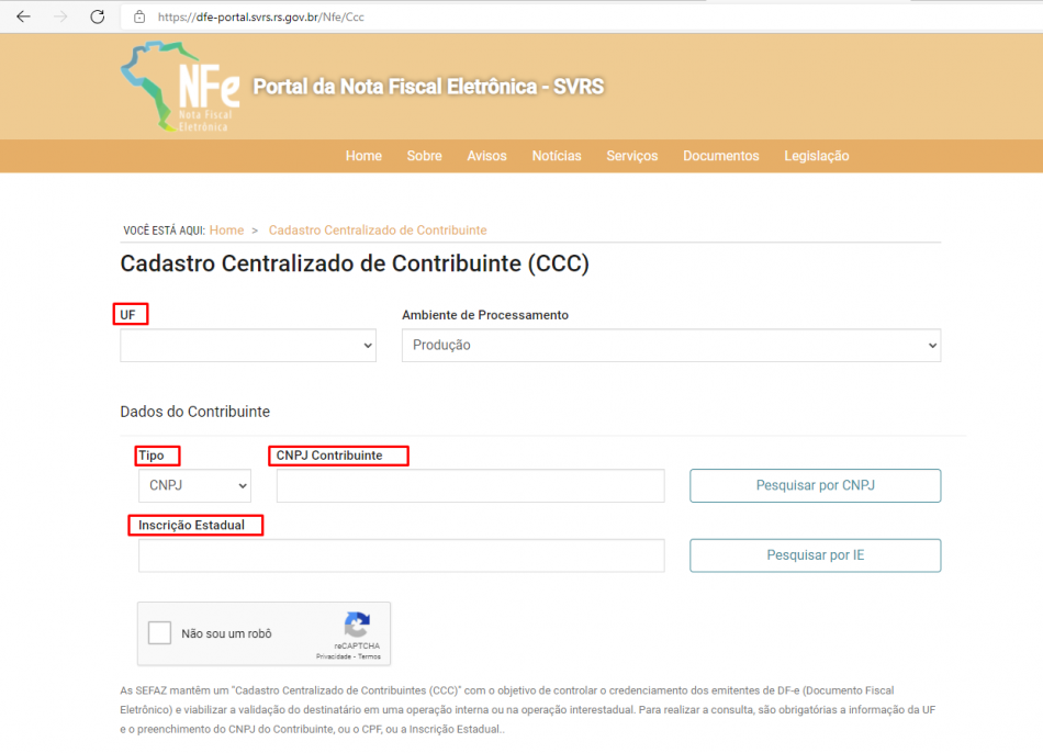 Como consultar uma Inscrição Estadual ou CNPJ no Cadastro Centralizado de  Contribuinte (CCC)?